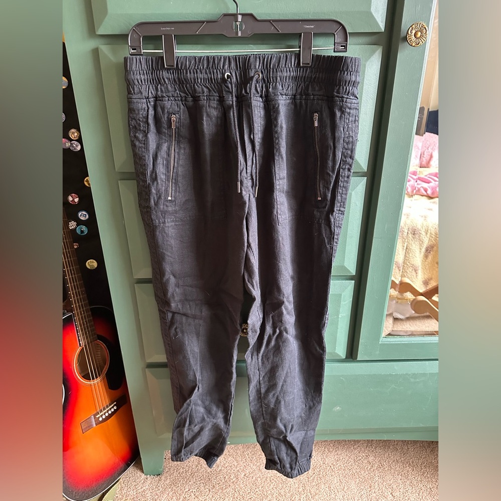 Athleta Black Linen Jogger Pants